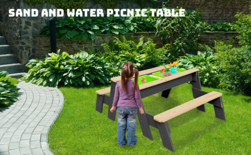 Luckids Sand & Water Picnic Table - Black & Natural - Image 8