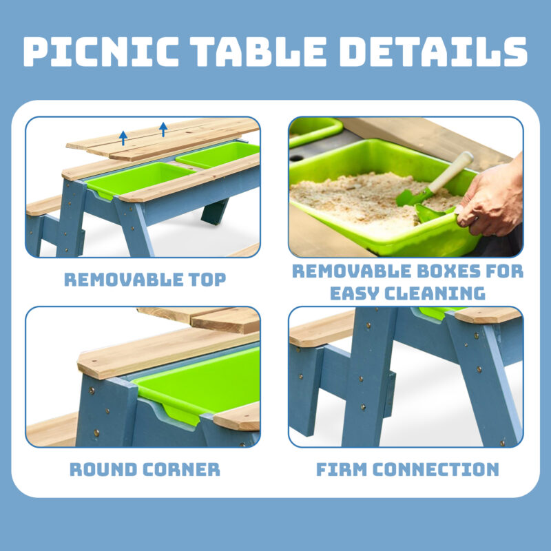Luckids Sand & Water Picnic Table - Blue & Natural - Image 5