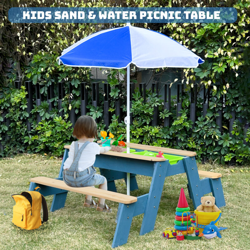 Luckids Sand & Water Picnic Table - Blue & Natural - Image 3