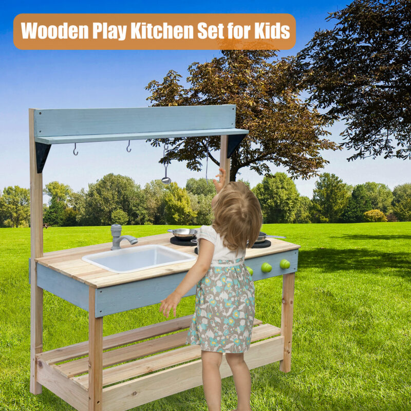 Luckids Wooden Play Kitchen - Blue - Image 3