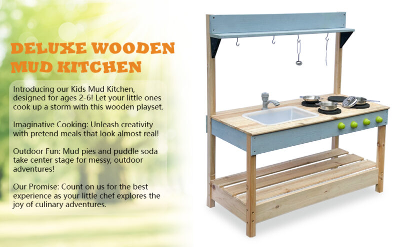 Luckids Wooden Play Kitchen - Blue - Image 7