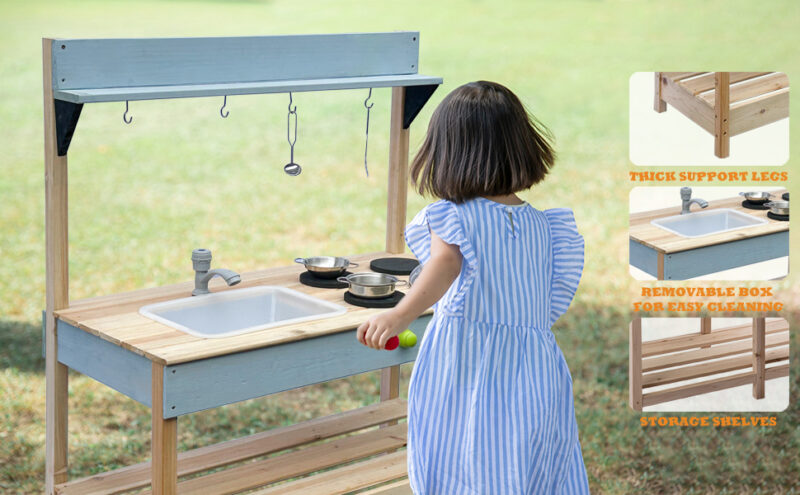 Luckids Wooden Play Kitchen - Blue - Image 2