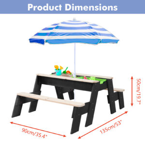 Sand & Water Picnic Table - Black & Natural Size