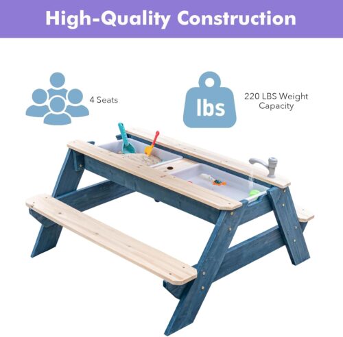 Luckids Sand & Water Picnic Table - Blue & Natural - Image 5