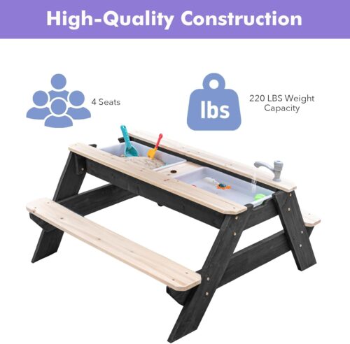 Luckids Sand & Water Picnic Table - Black & Natural - Image 5