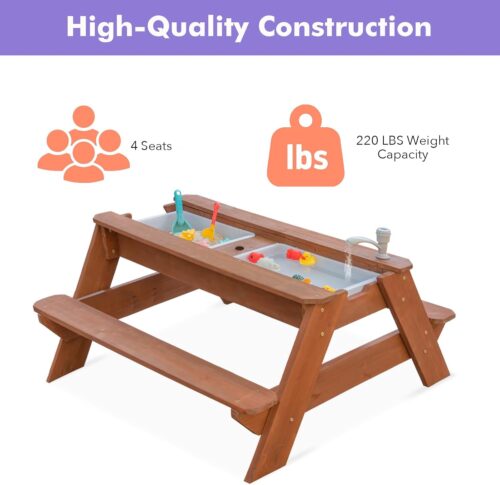 Luckids Sand & Water Picnic Table - Brown - Image 5