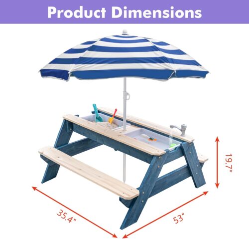 Luckids Sand & Water Picnic Table - Blue & Natural - Image 3