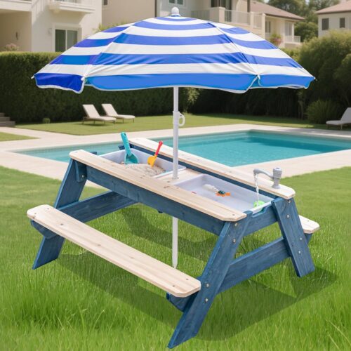 Luckids Sand & Water Picnic Table - Blue & Natural - Image 8