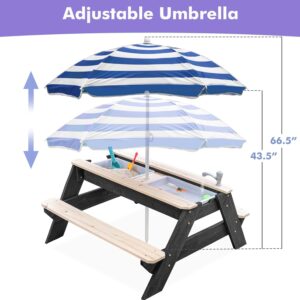 Sand & Water Picnic Table - Black & Natural Parasols Size