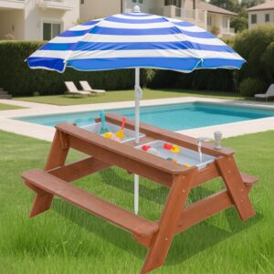 3-in-1 Convertible Kids Picnic Table with Umbrella & Activity Bins
