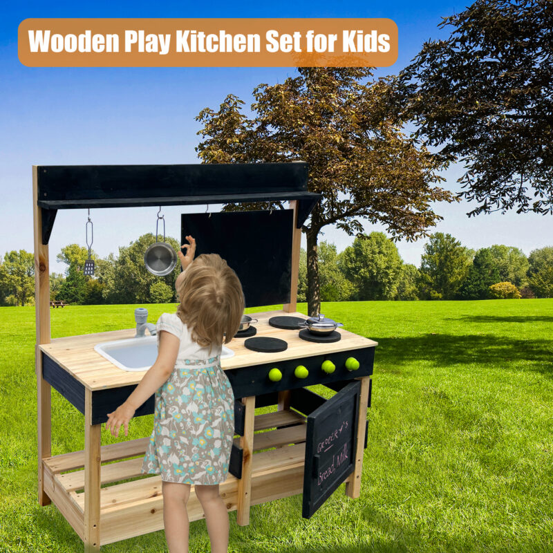 Luckids Deluxe Wooden Play Kitchen - Blue - Image 3