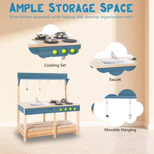 Luckids Wooden Play Kitchen - Blue - Image 3