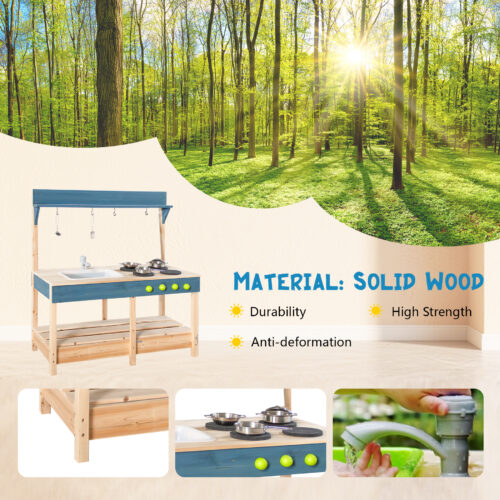 Luckids Wooden Play Kitchen - Blue - Image 5