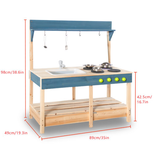 Luckids Wooden Play Kitchen - Blue - Image 2