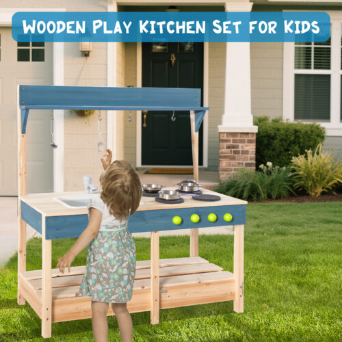 Luckids Wooden Play Kitchen - Blue - Image 4